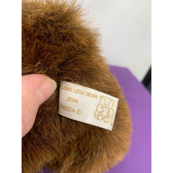 A Fiesta Toy Brown Long Leg Bear Brown 19 Inch Plaid Hat Bow Brown Plastic Eyes - Picture 7 of 14